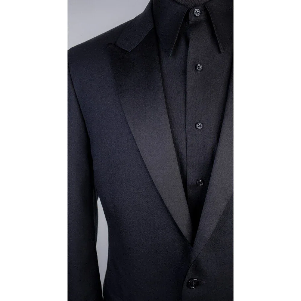 J.Crew Thompson Peak Lapel Tuxedo Jacket Black Sz 44R Two Button Wool Blazer